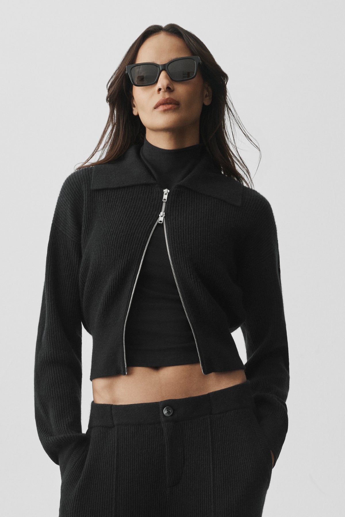 Cashmere Wool Harmony Full Zip Jacket - Black--2