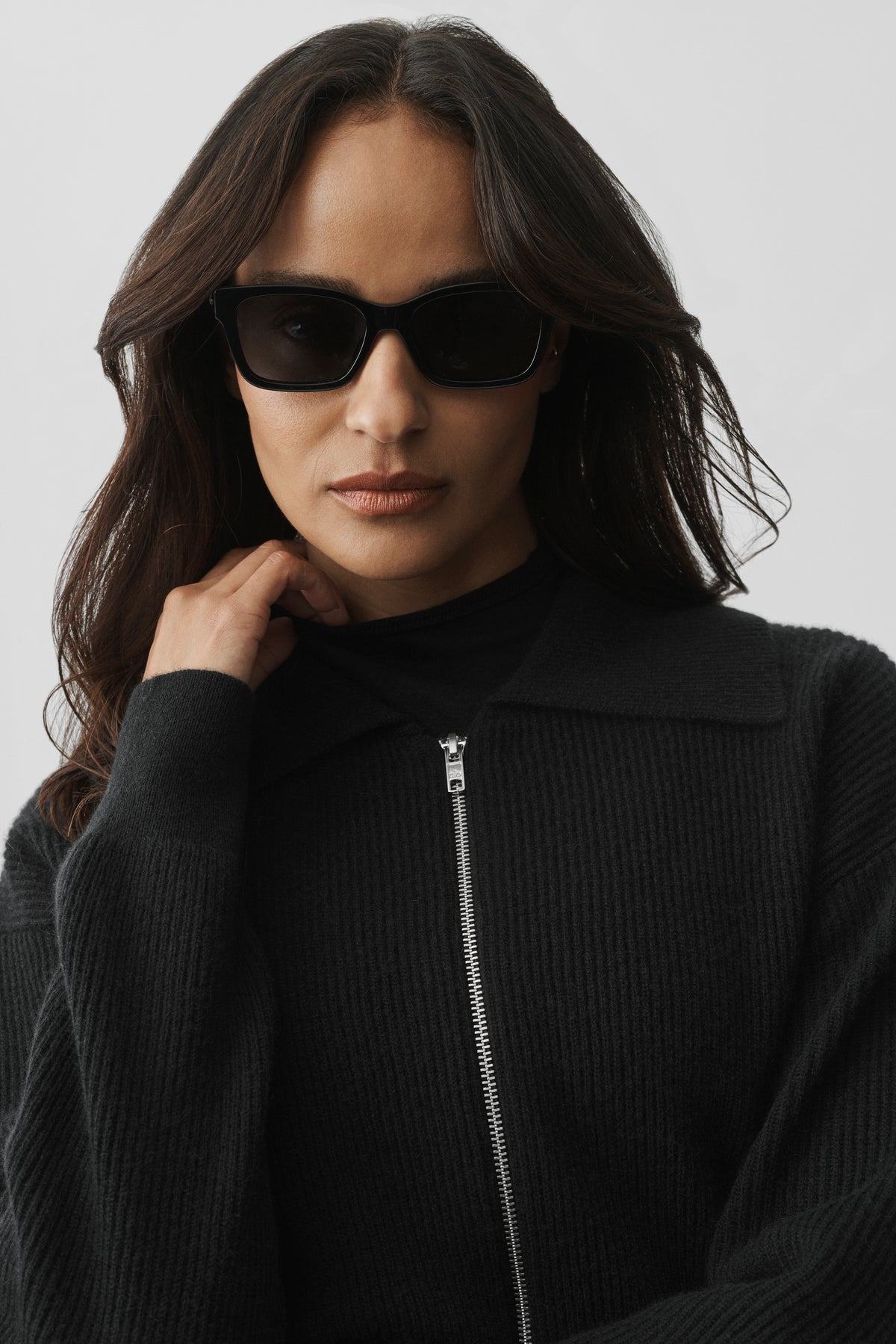 Cashmere Wool Harmony Full Zip Jacket - Black--4