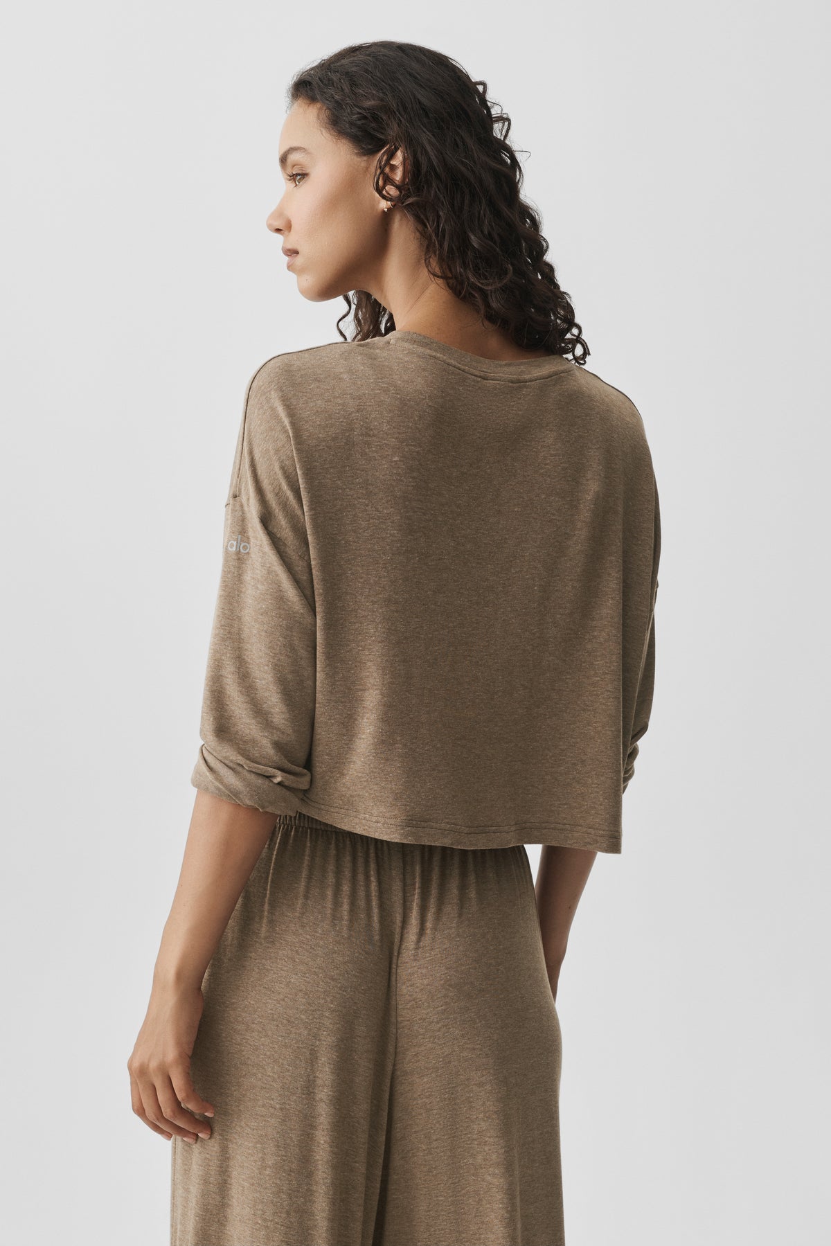 Semi-Sheer Oasis Boxy Long Sleeve - Java Brown Heather--1