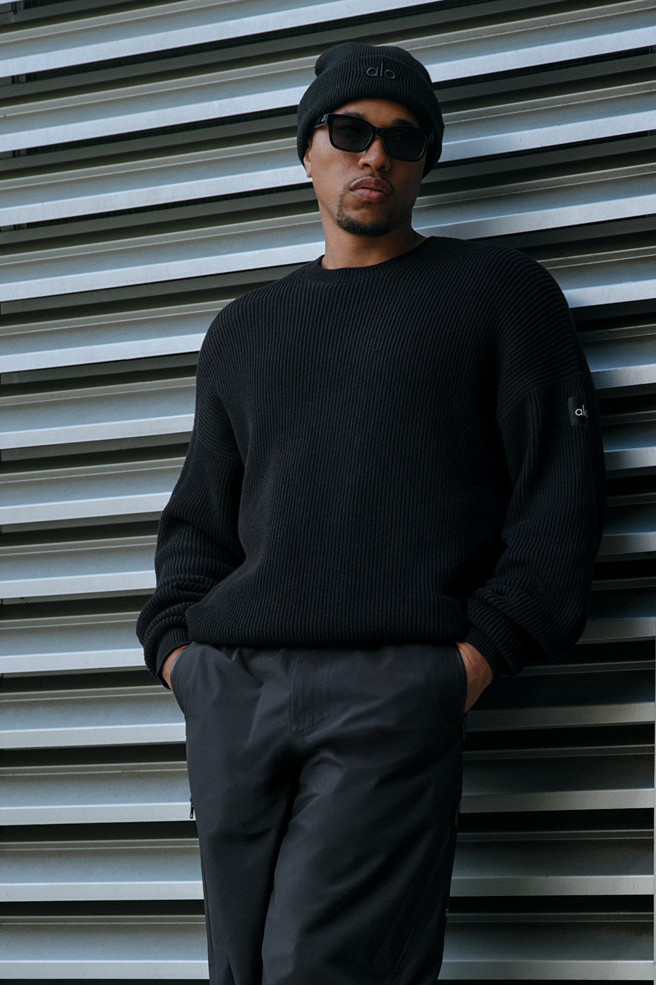 Domain Rib Knit Crew Sweater - Black--0