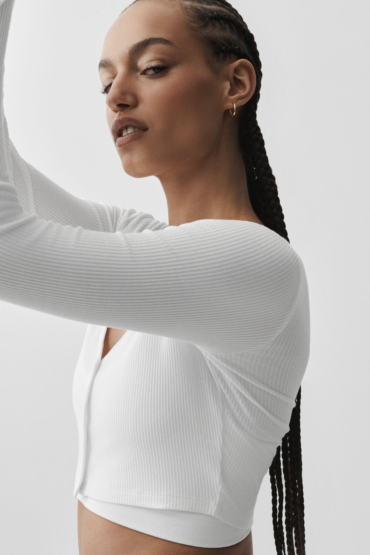 Ribbed Cropped Whisper Cardigan - White--2
