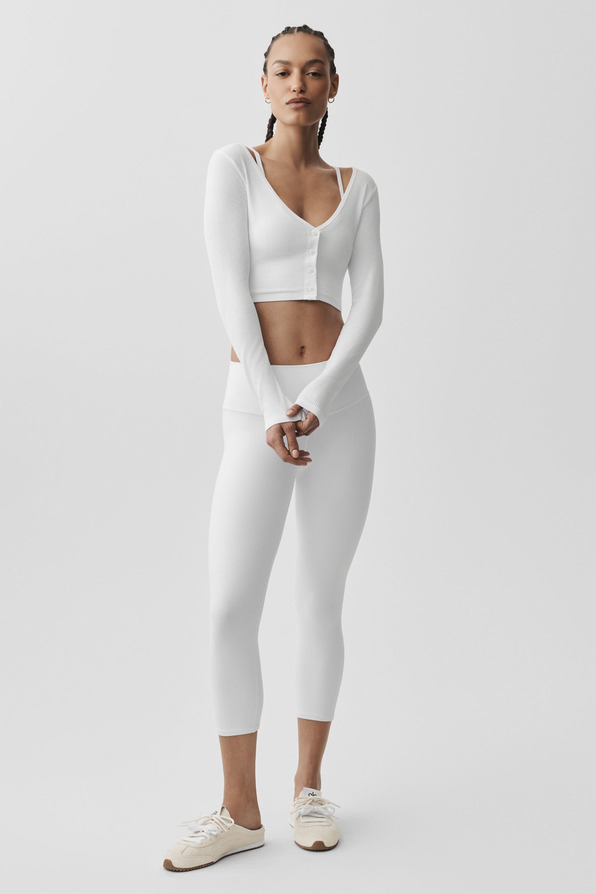 Ribbed Cropped Whisper Cardigan - White--4