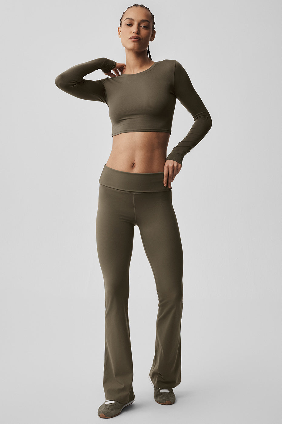 Alosoft Crop Finesse Long Sleeve - Olive Tree--4