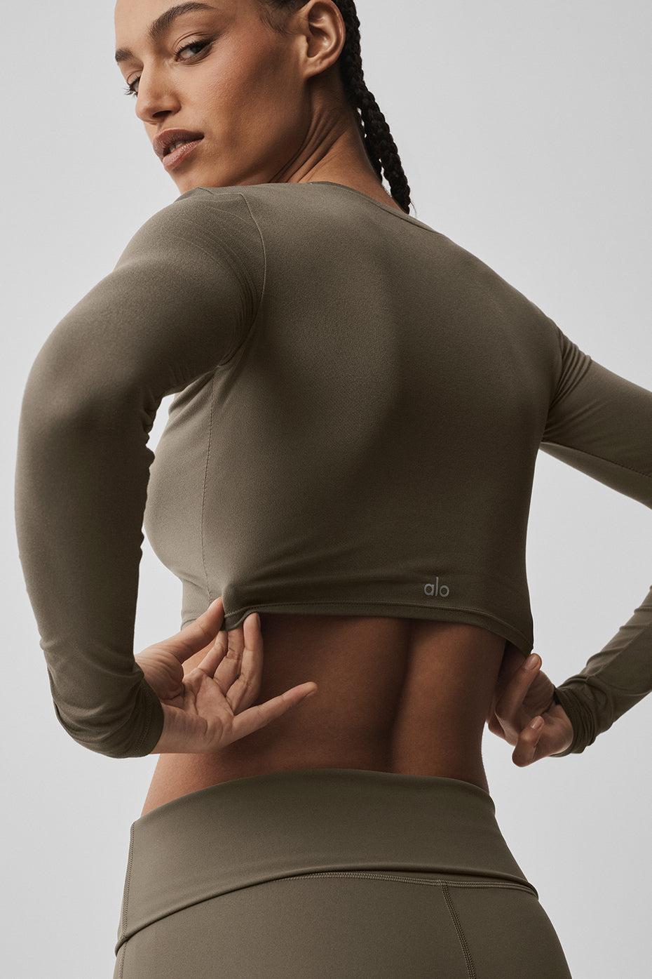 Alosoft Crop Finesse Long Sleeve - Olive Tree--1