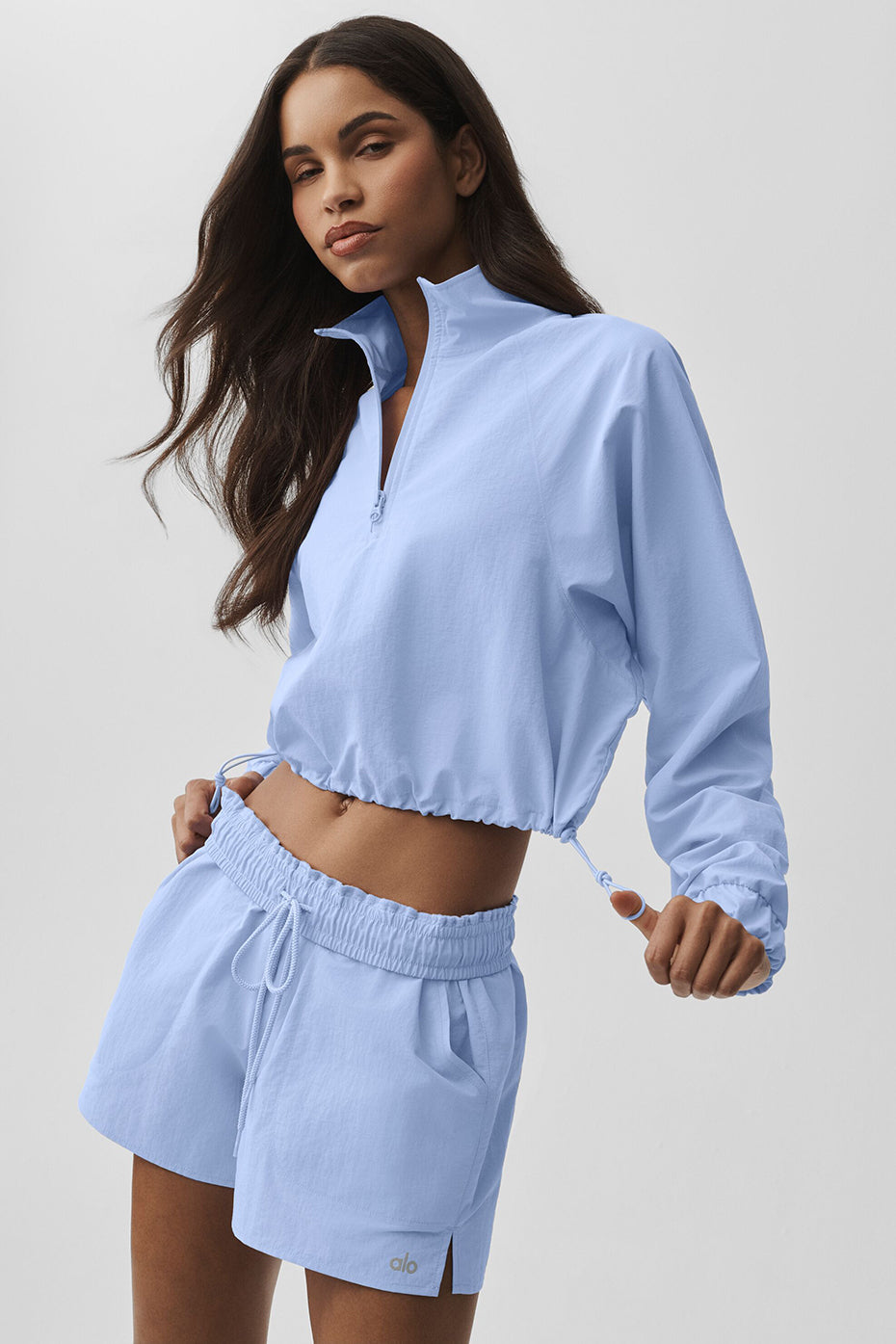 Cropped 1/4 Zip Alumni Pullover - Light Provence Blue--0