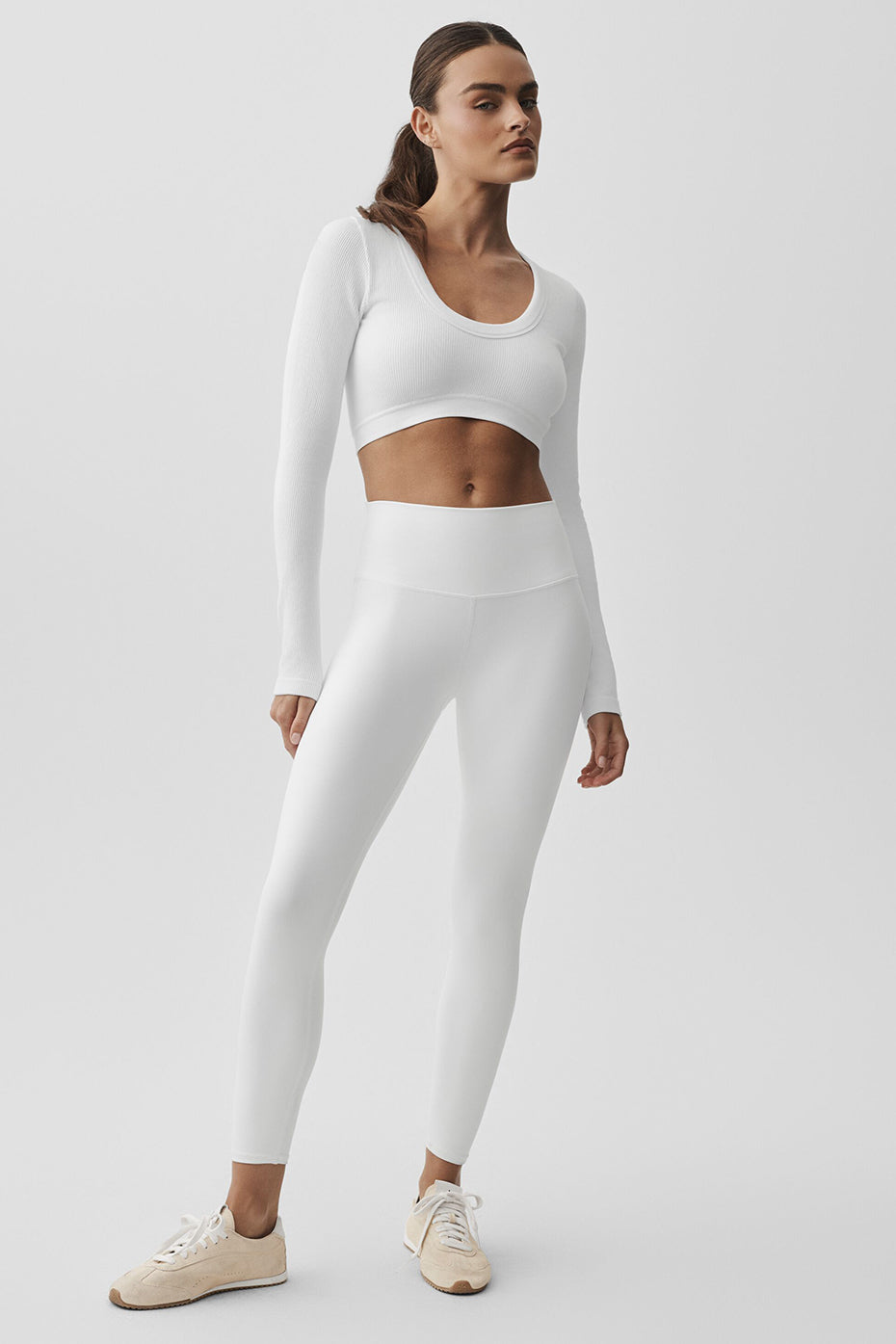 Seamless Ribbed Cropped Serene Long Sleeve - White--2