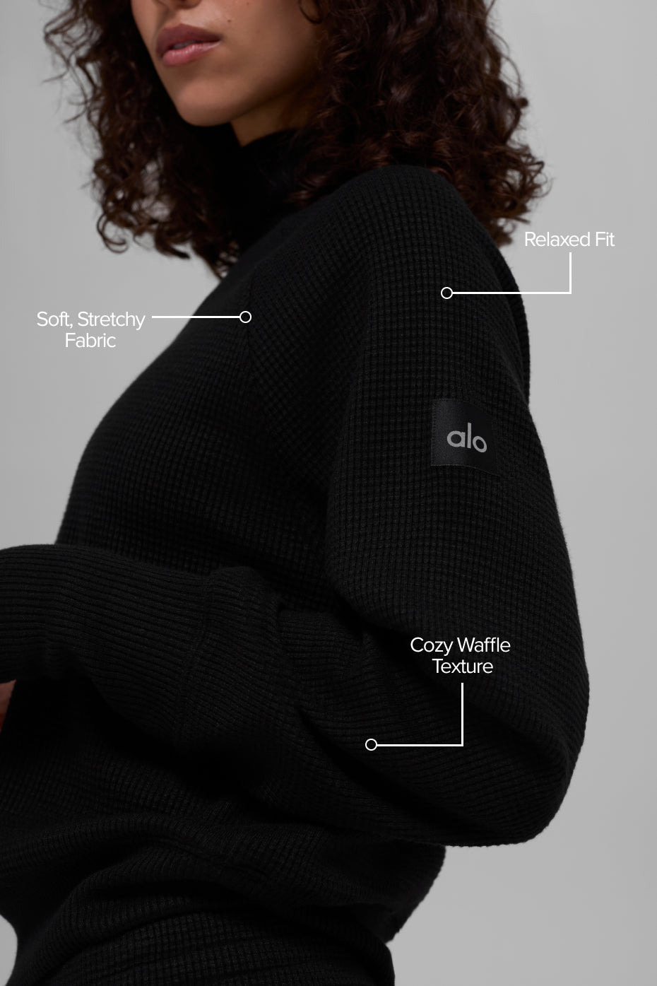 Waffle Weekend Escape Mock Neck Long Sleeve - Black--1