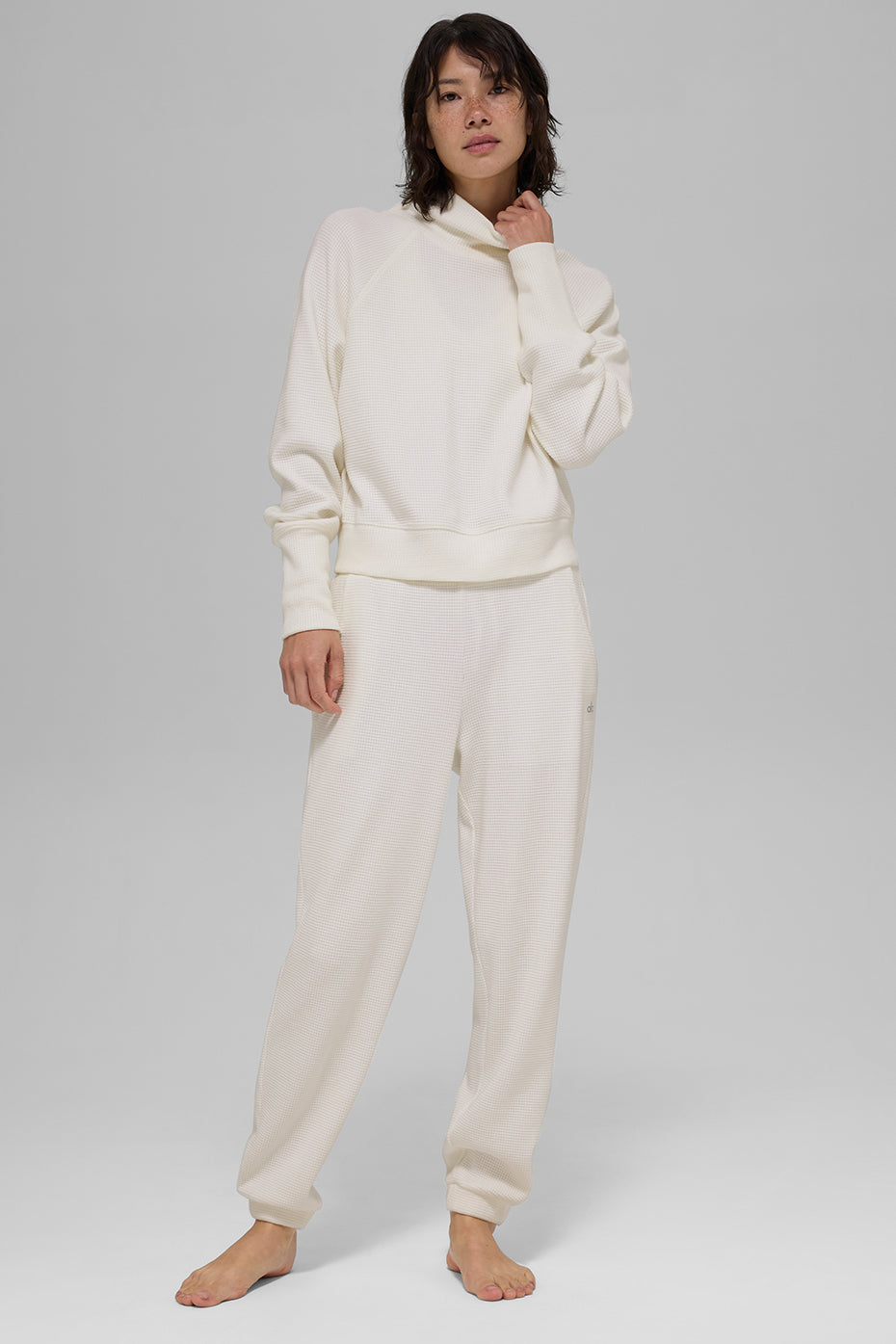 Waffle Weekend Escape Mock Neck Long Sleeve - Ivory--5