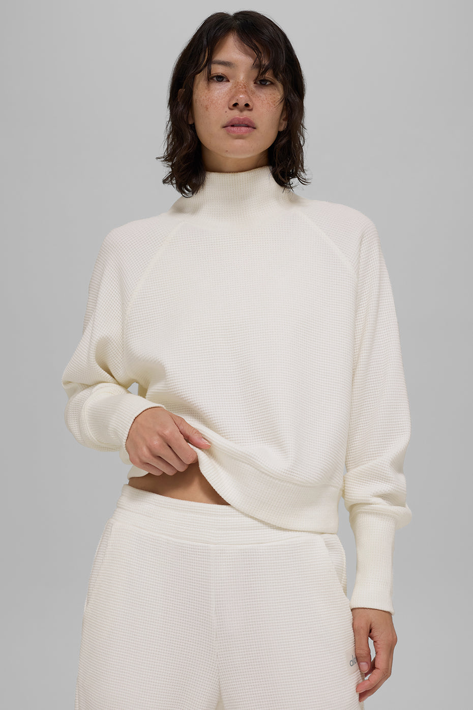 Waffle Weekend Escape Mock Neck Long Sleeve - Ivory--3