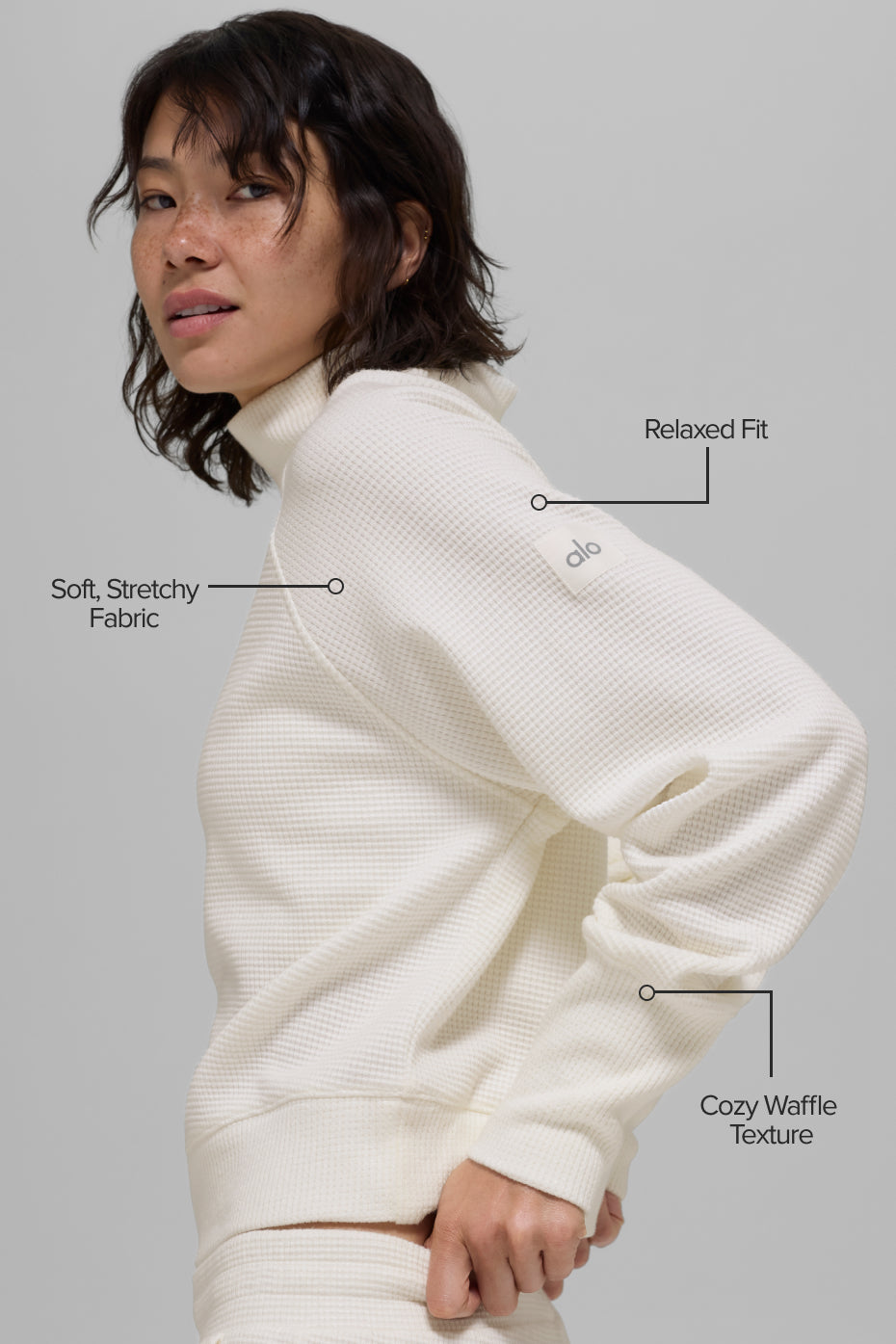 Waffle Weekend Escape Mock Neck Long Sleeve - Ivory--1