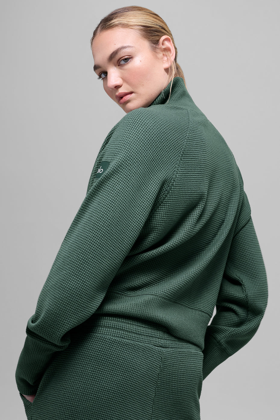 Waffle Weekend Escape Mock Neck Long Sleeve - Clover Green--2