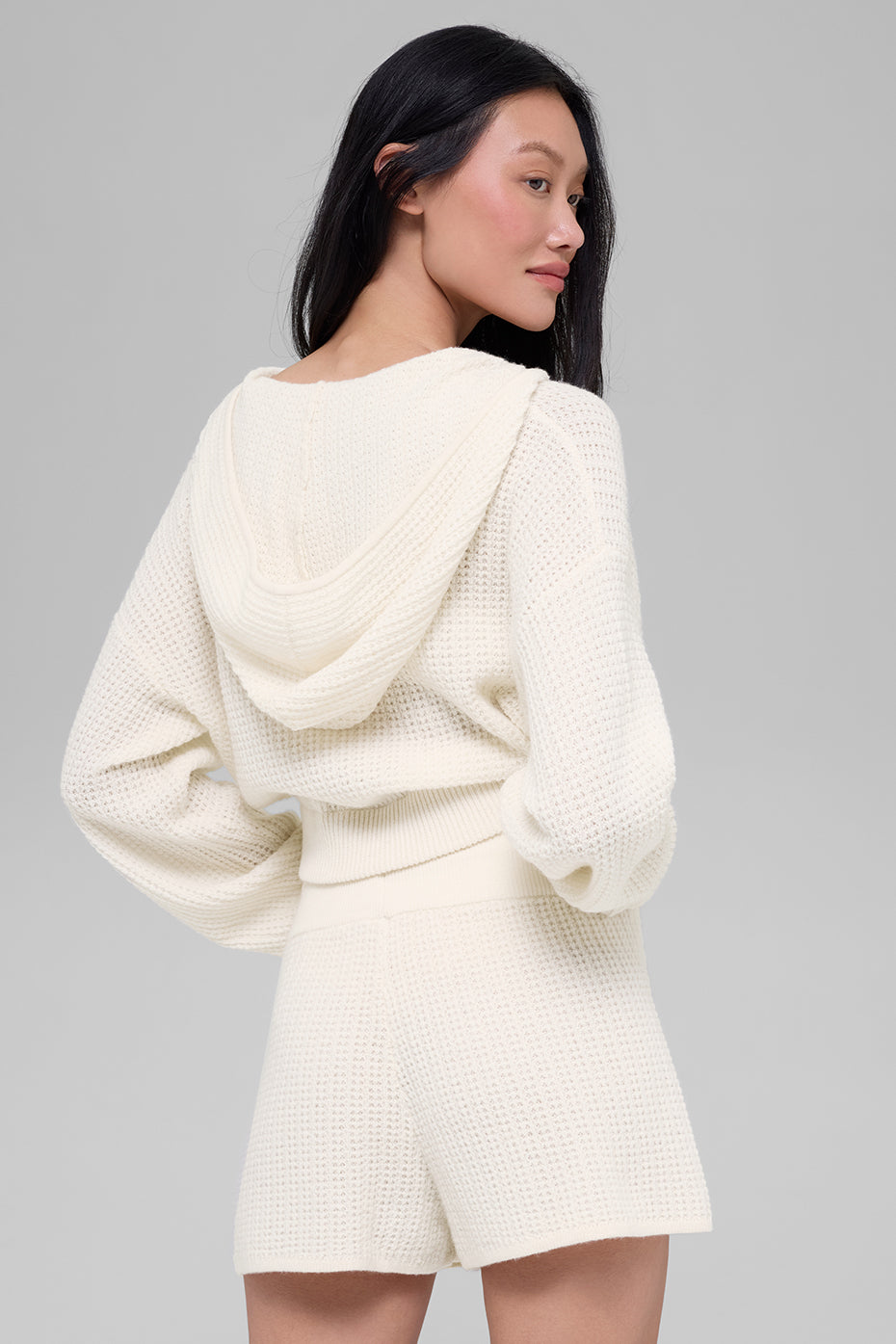 Cashmere Plush Waffle Full Zip Hoodie - Ivory--2
