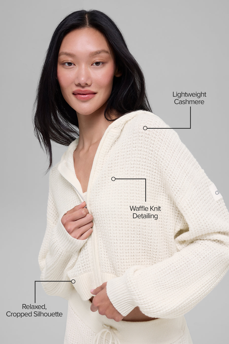 Cashmere Plush Waffle Full Zip Hoodie - Ivory--1