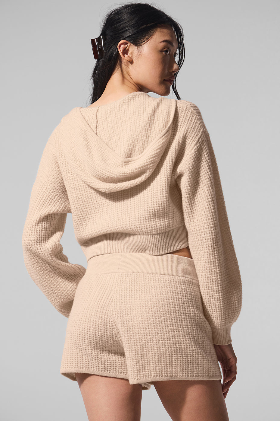 Cashmere Plush Waffle Full Zip Hoodie - Macadamia Blush--4
