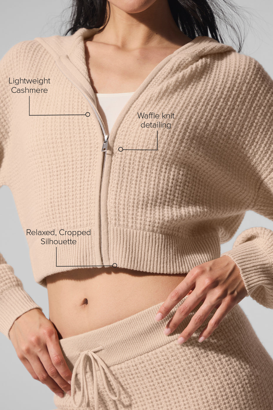 Cashmere Plush Waffle Full Zip Hoodie - Macadamia Blush--1