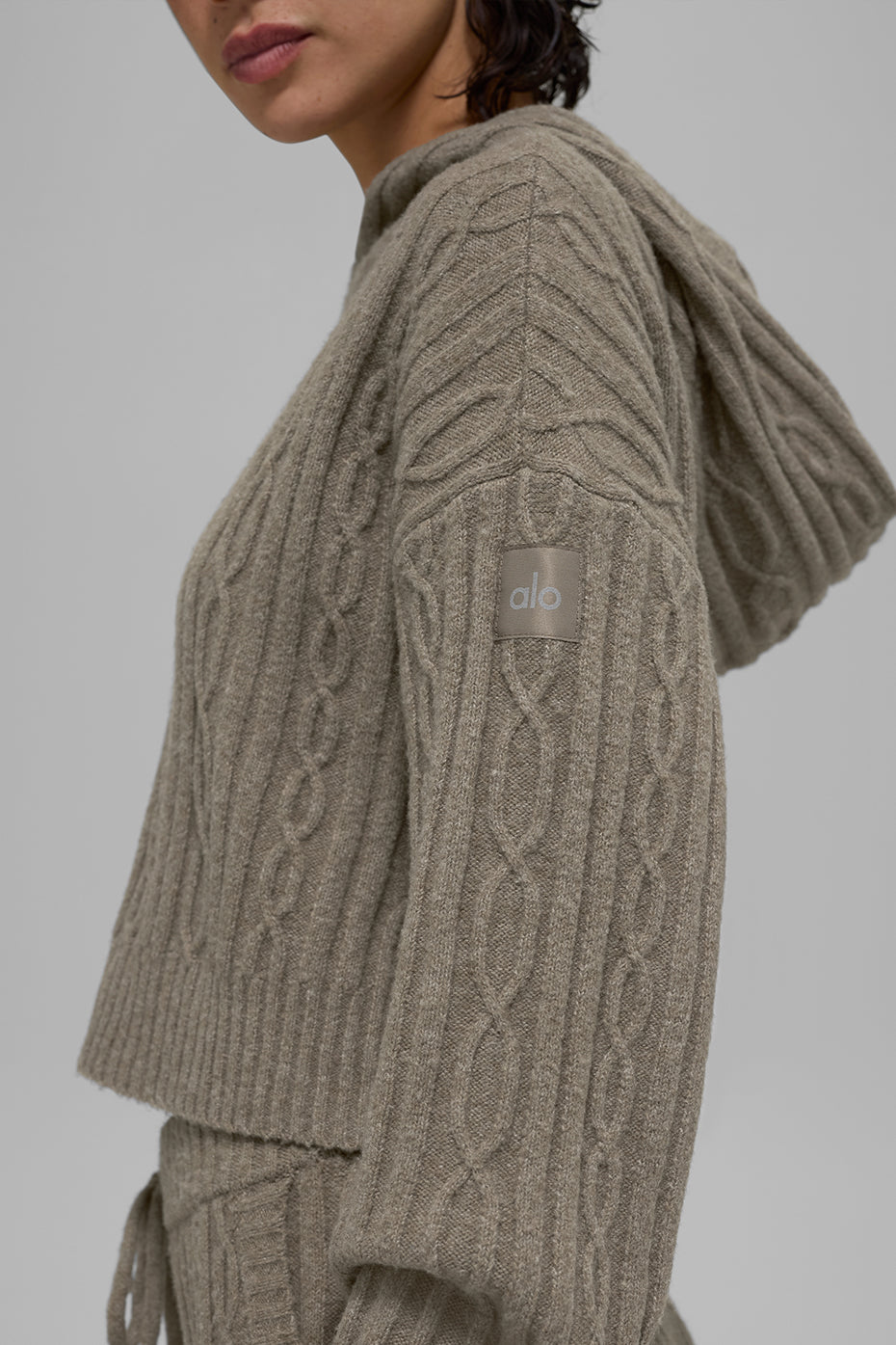 Cable Knit Winter Bliss Hoodie - Light Cocoa--3