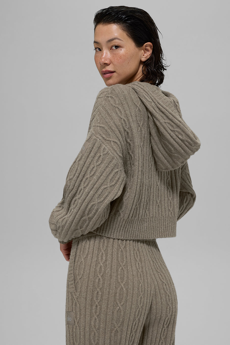 Cable Knit Winter Bliss Hoodie - Light Cocoa--2