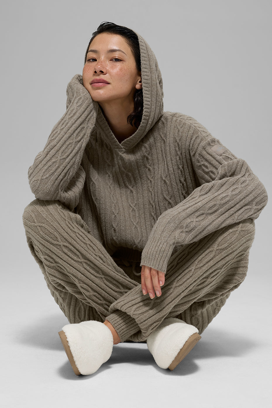 Cable Knit Winter Bliss Hoodie - Light Cocoa--4