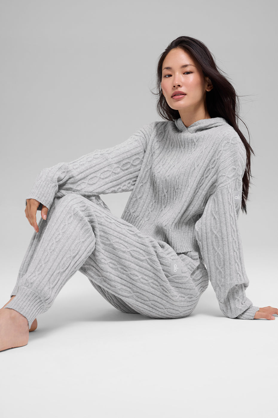 Cable Knit Winter Bliss Hoodie - Athletic Heather Grey--4