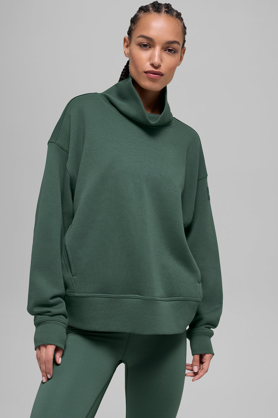 Hazy Mock Neck Pullover - Clover Green--0