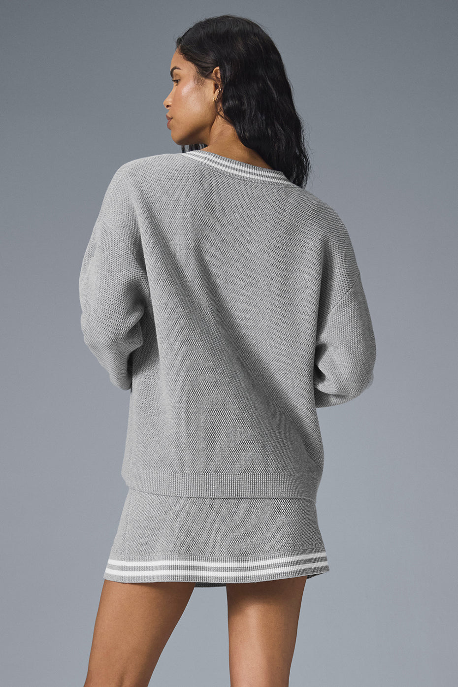 Tennis Club Sweater Knit Cardigan - Athletic Heather Grey/White--1