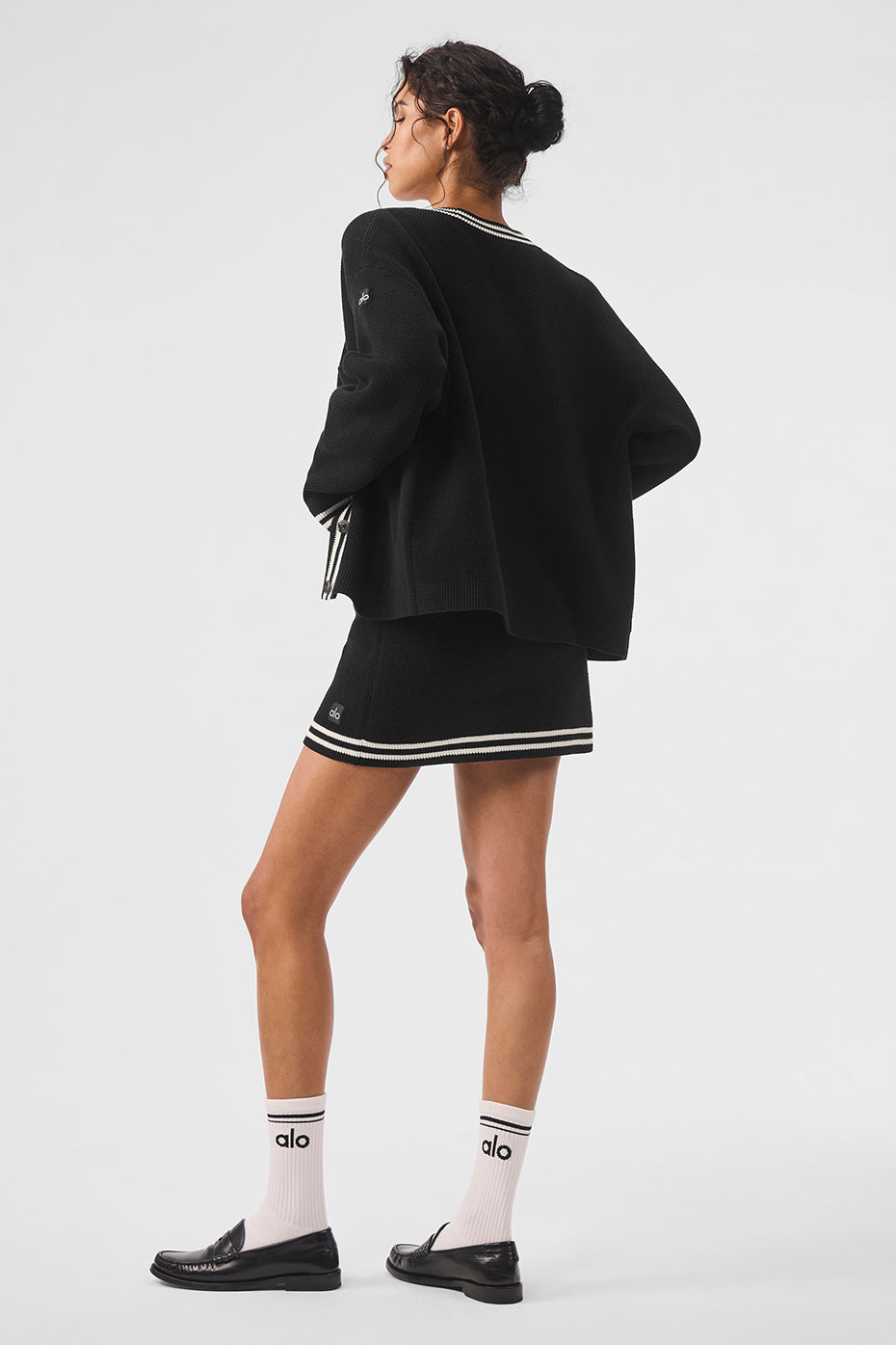 Tennis Club Sweater Knit Cardigan - Black/Ivory--4