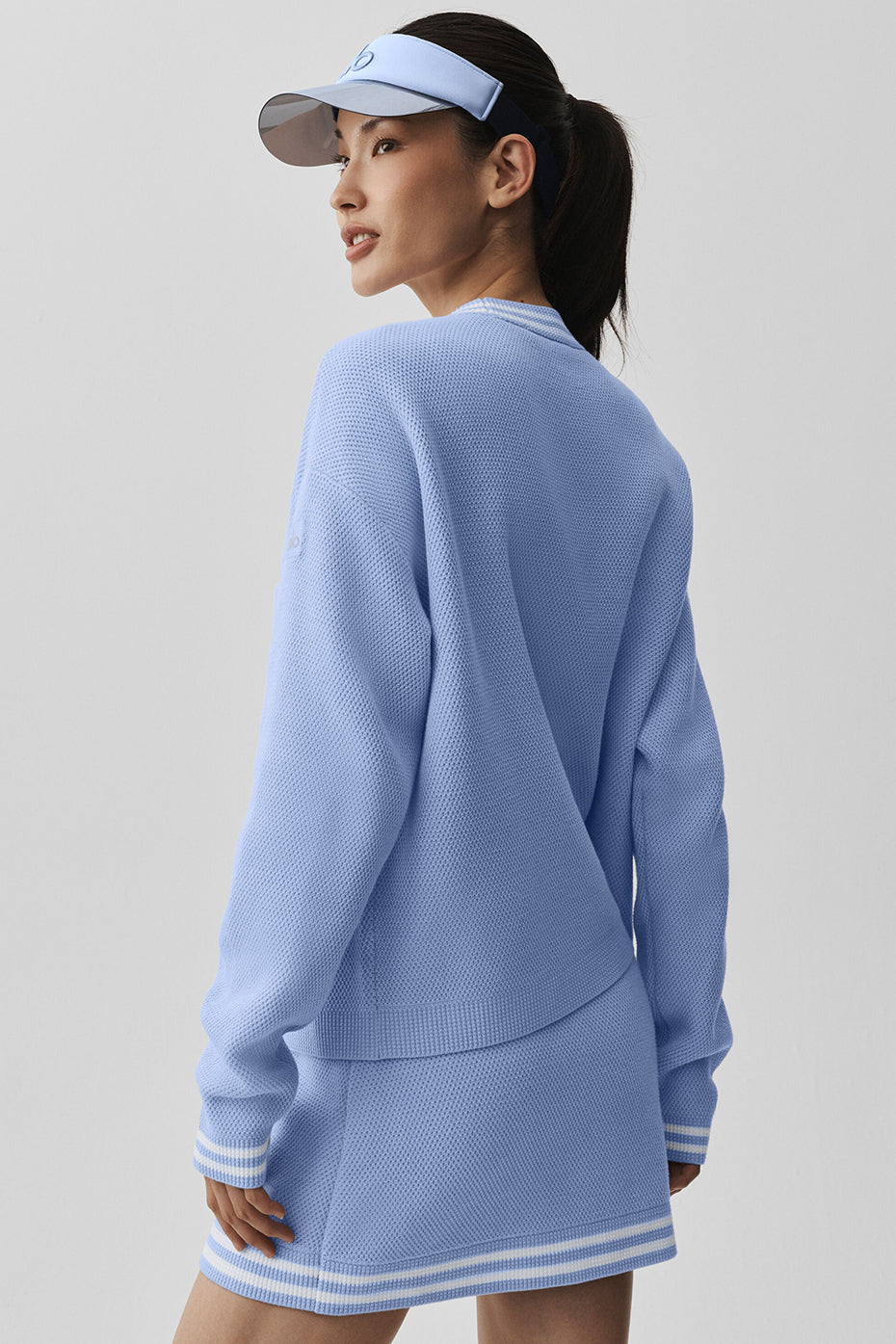 Tennis Club Sweater Knit Cardigan - Light Provence Blue/White--1
