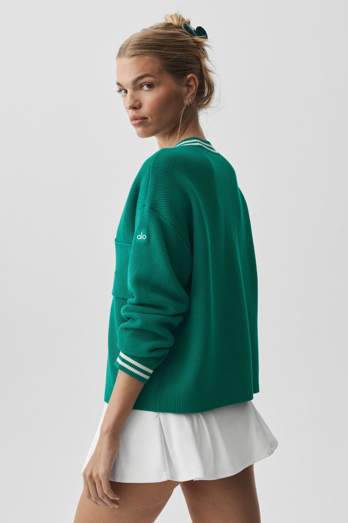 Tennis Club Sweater Knit Cardigan - Emerald Isle/Ivory--1