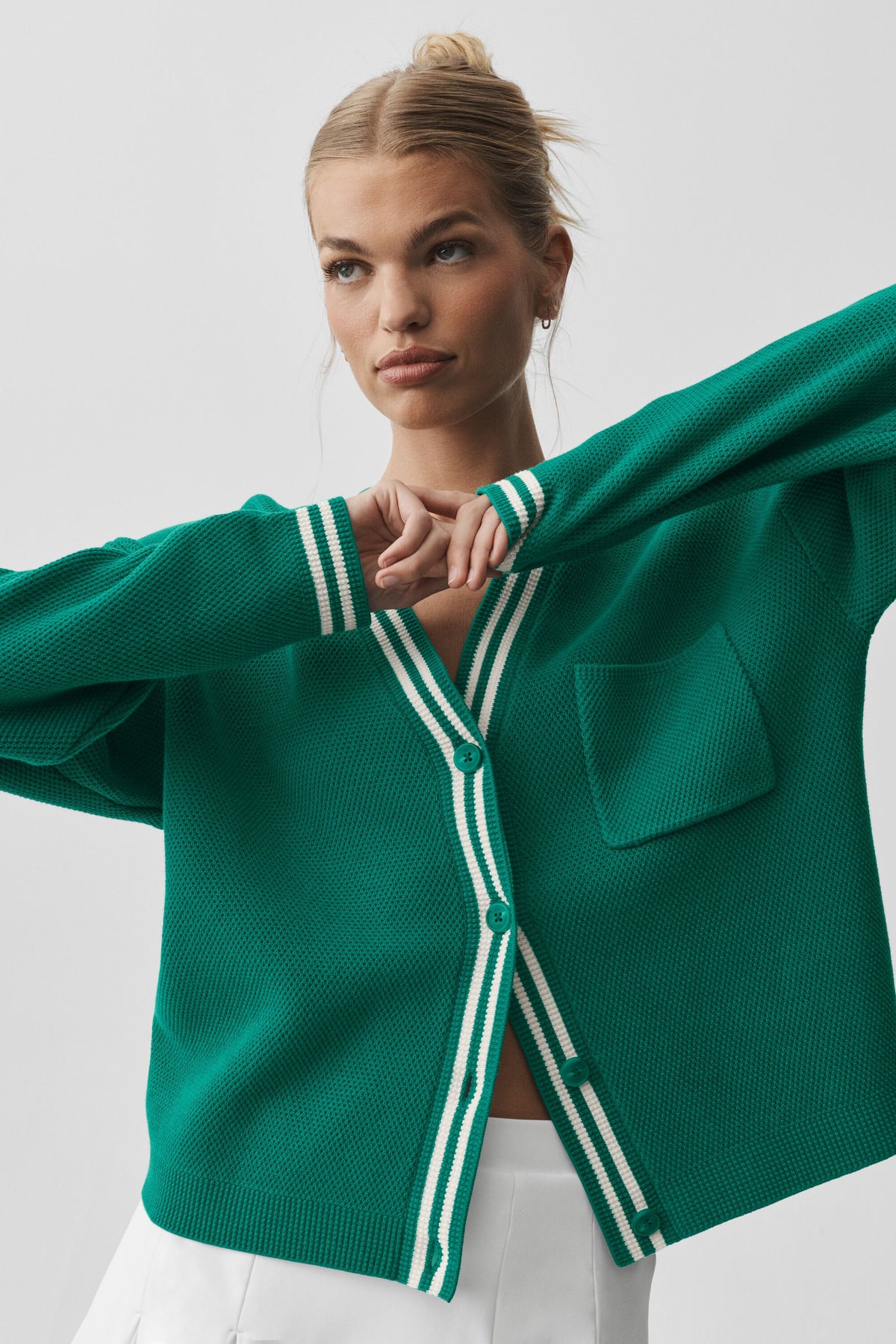 Tennis Club Sweater Knit Cardigan - Emerald Isle/Ivory--2