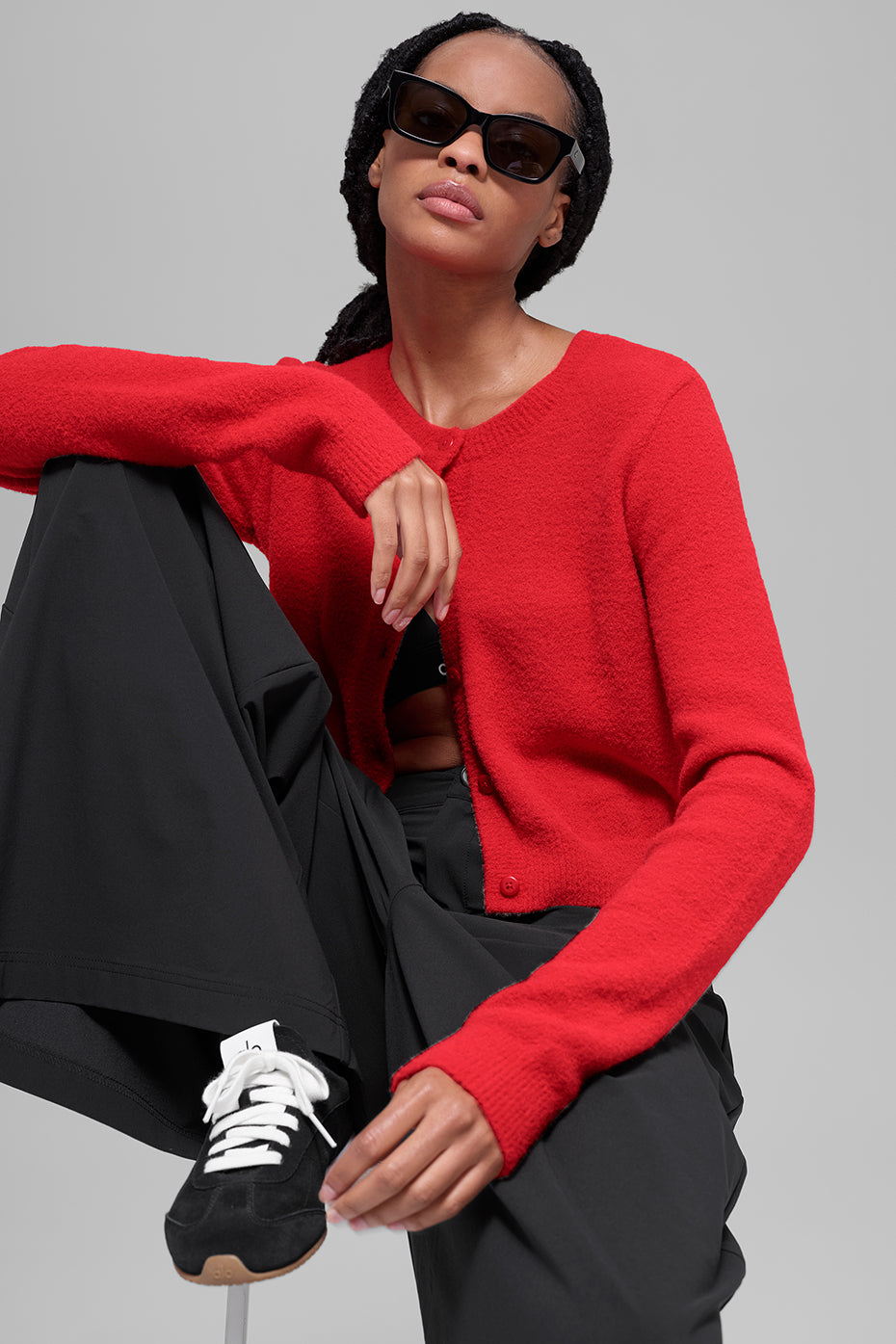 Snuggle Up Sweater Cropped Cardigan - Bright Red--2