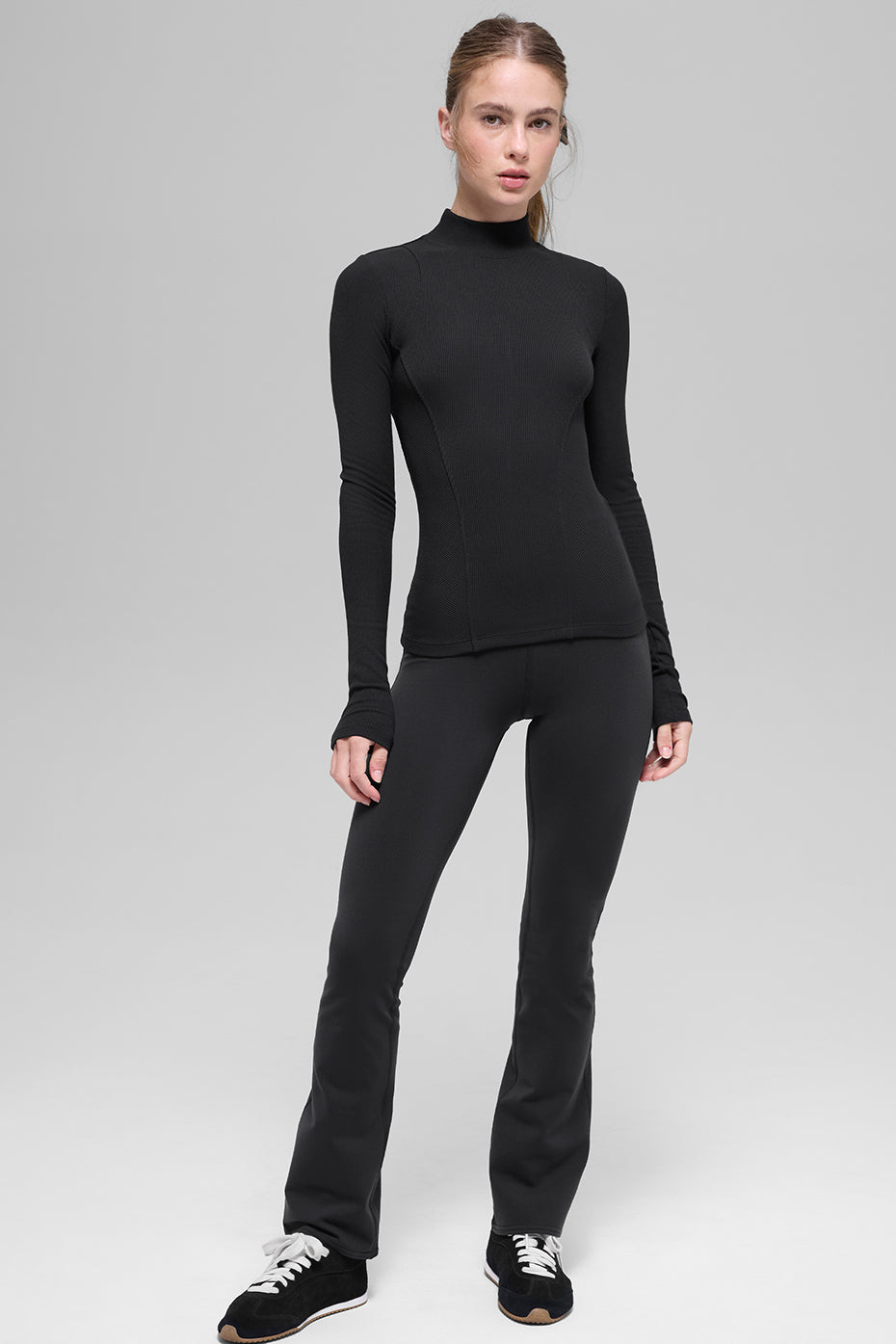 Ribbed Mesmerize Mock Neck Long Sleeve - Black--3
