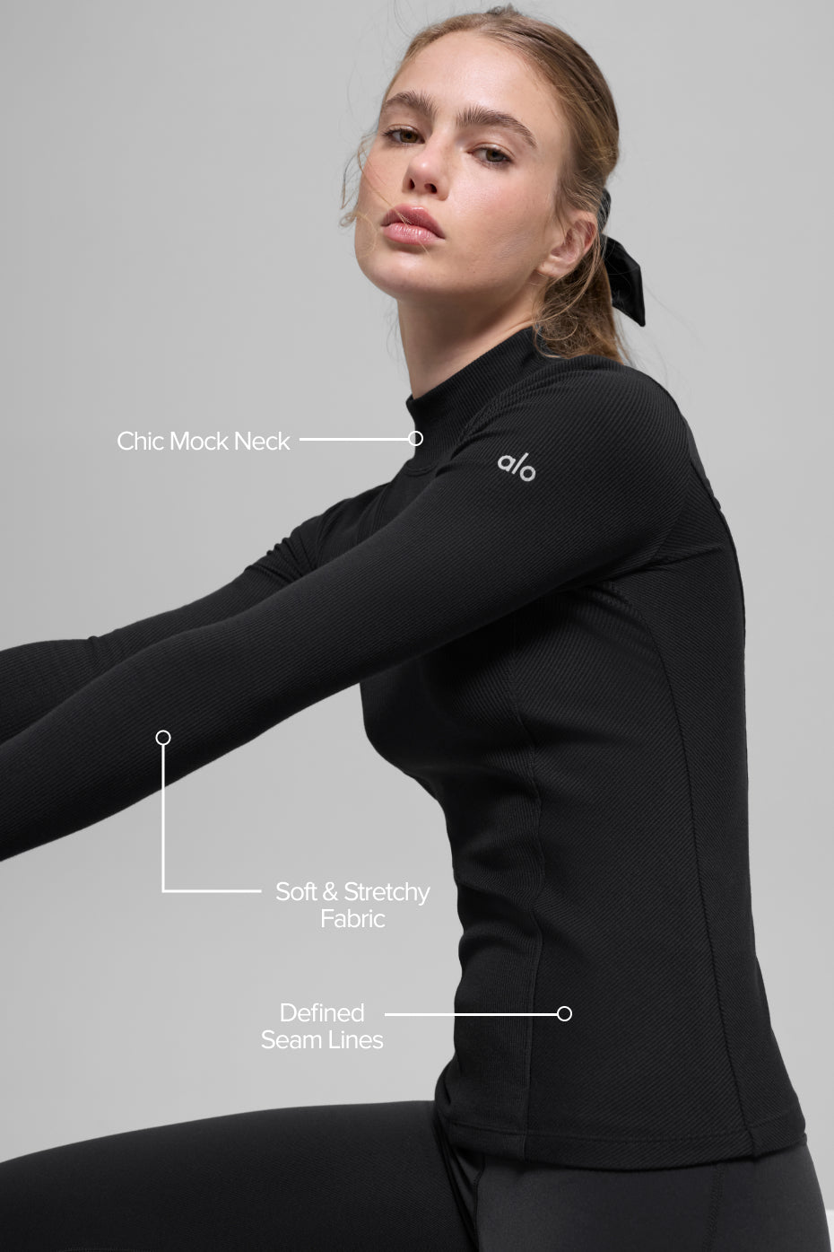 Ribbed Mesmerize Mock Neck Long Sleeve - Black--1