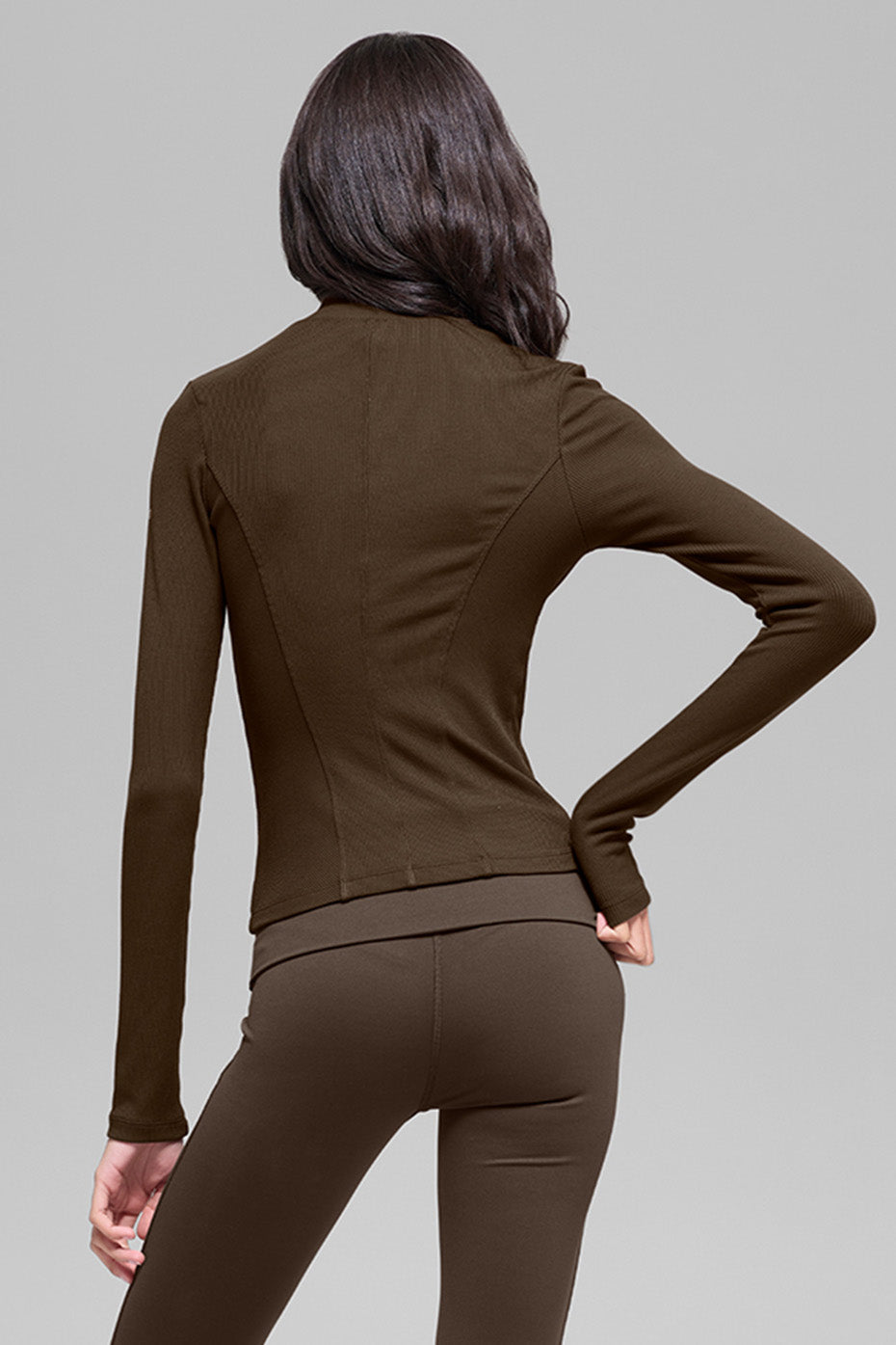 Ribbed Mesmerize Mock Neck Long Sleeve - Espresso--2