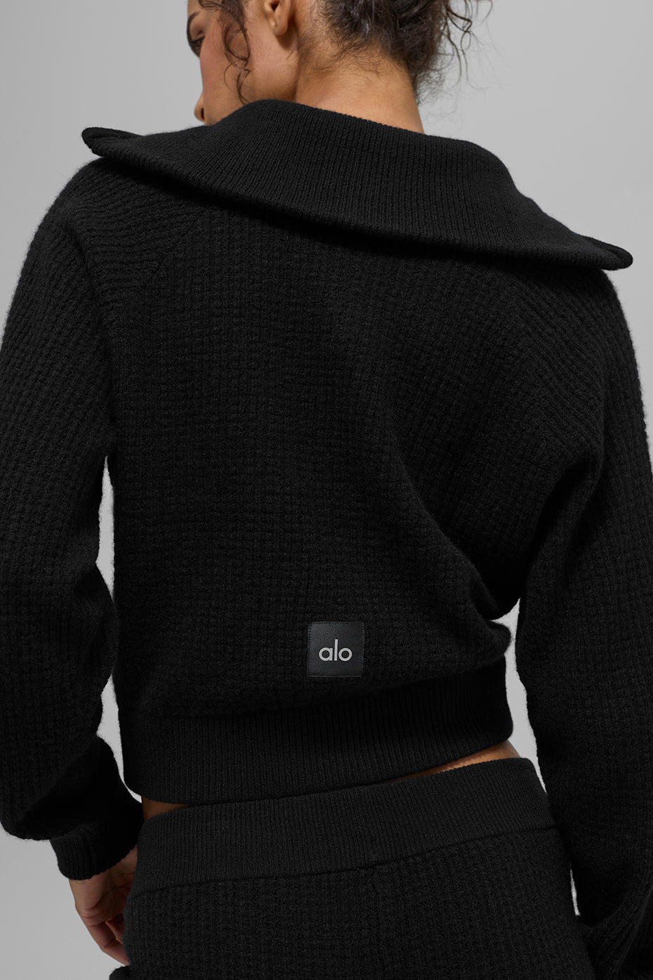 Cashmere Plush Waffle 1/4 Zip Pullover - Black--2
