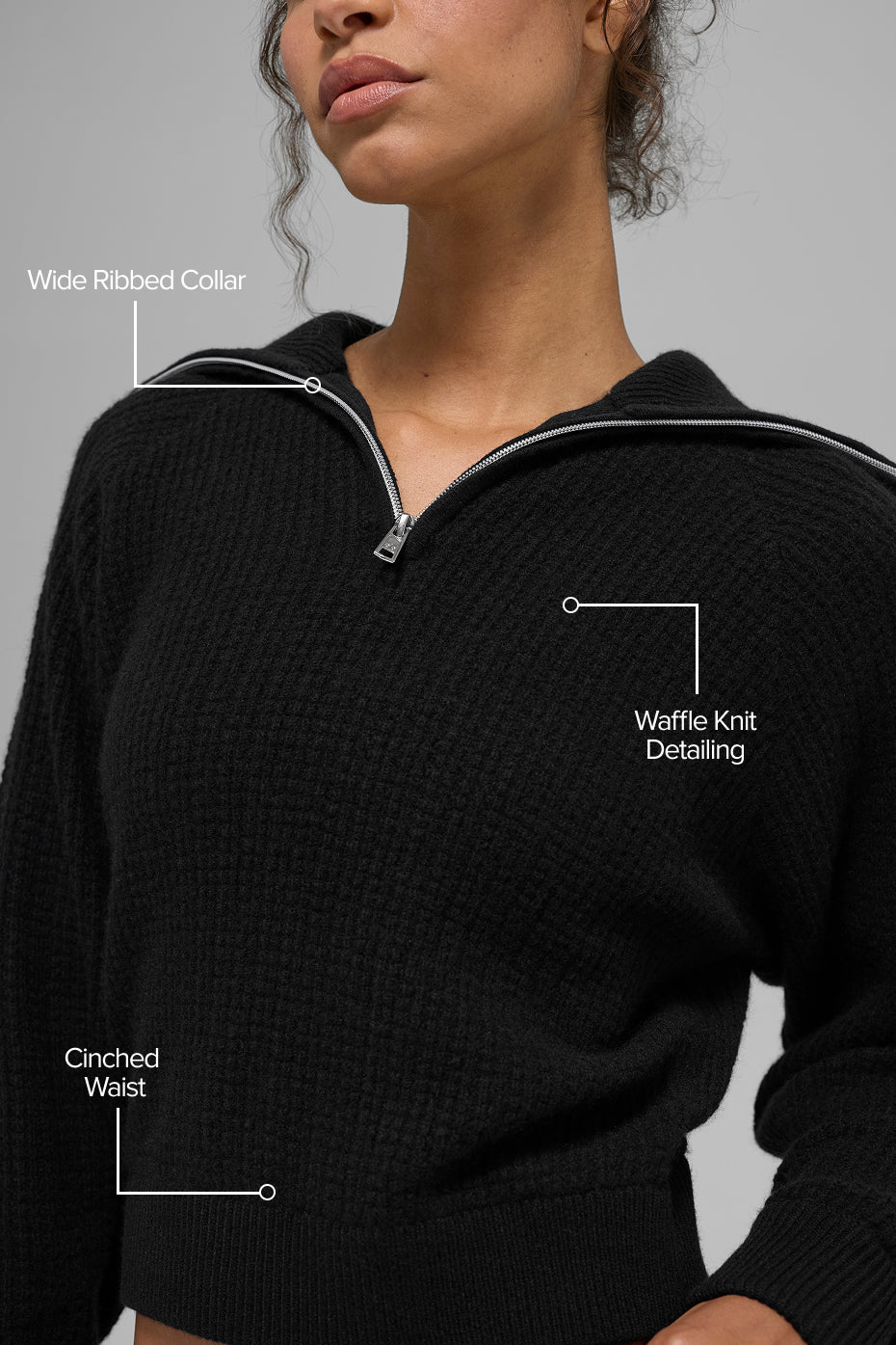 Cashmere Plush Waffle 1/4 Zip Pullover - Black--1