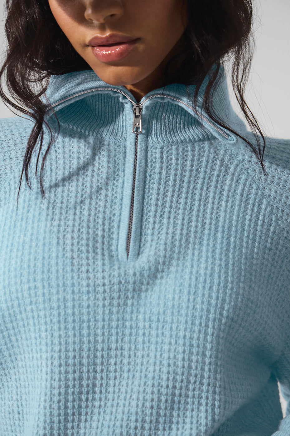 Cashmere Plush Waffle 1/4 Zip Pullover - Celestial Blue Heather--2