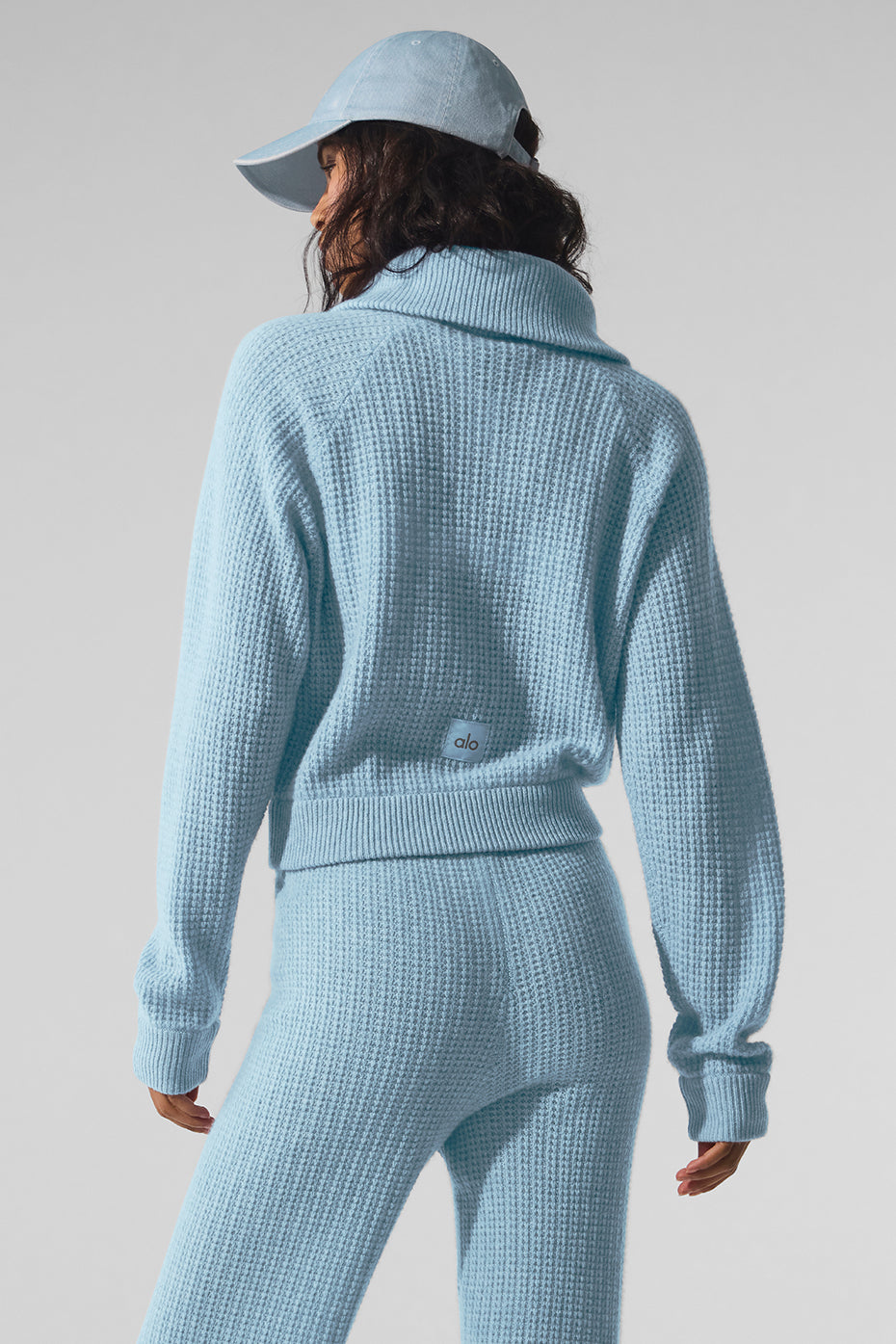 Cashmere Plush Waffle 1/4 Zip Pullover - Celestial Blue Heather--3