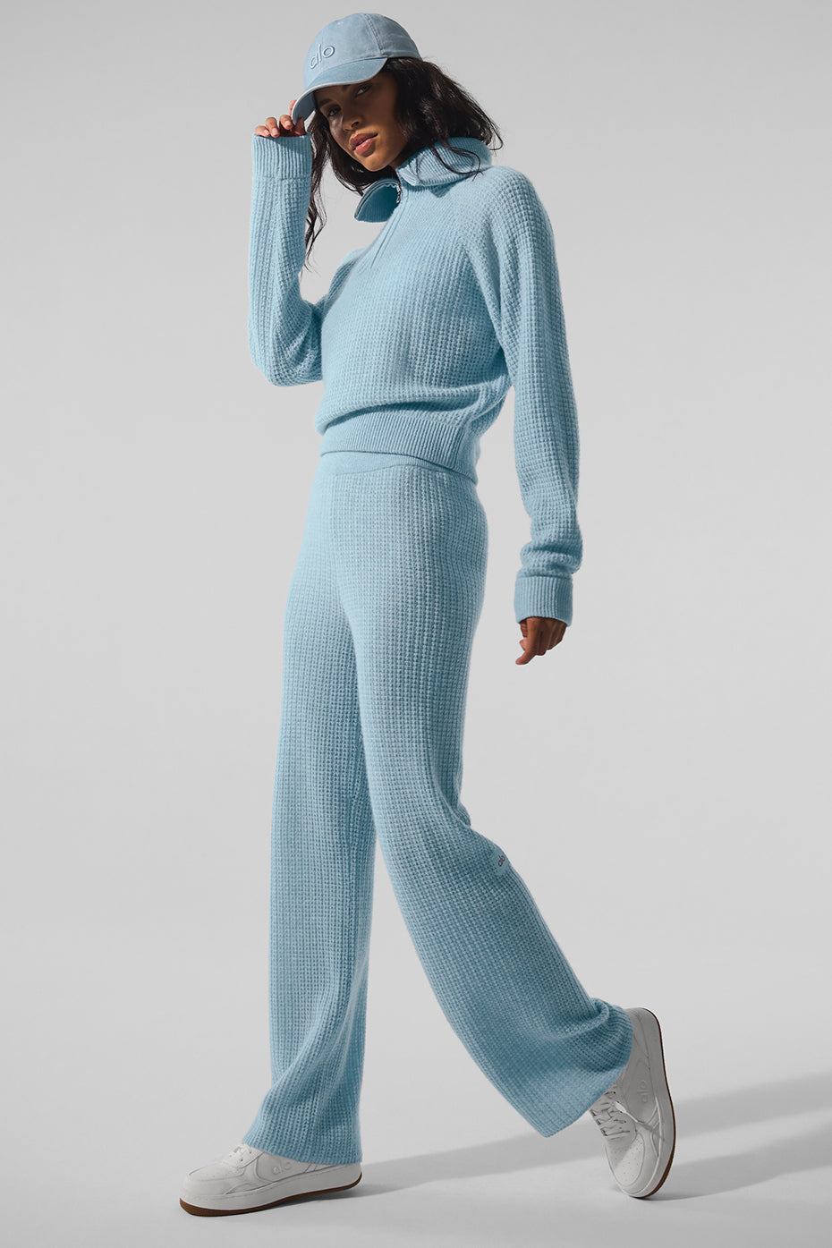 Cashmere Plush Waffle 1/4 Zip Pullover - Celestial Blue Heather--4
