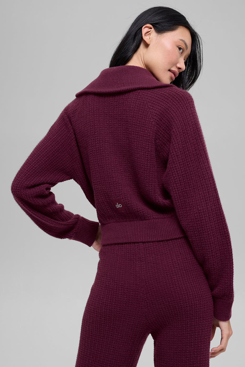Cashmere Plush Waffle 1/4 Zip Pullover - Burgundy--1