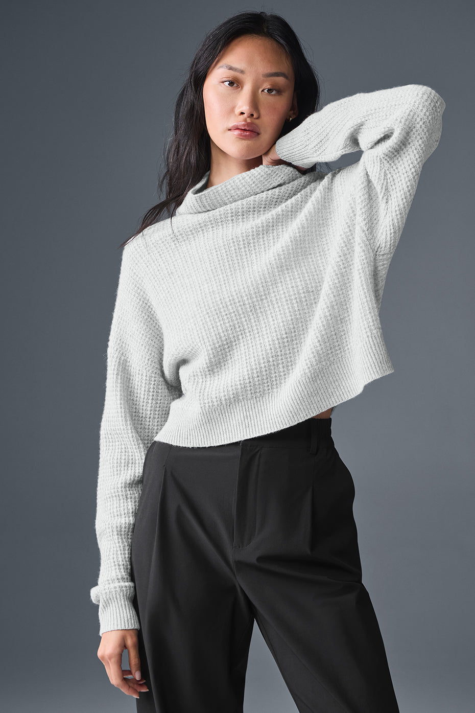 Cashmere Plush Waffle Turtleneck Pullover - Athletic Heather Grey--0