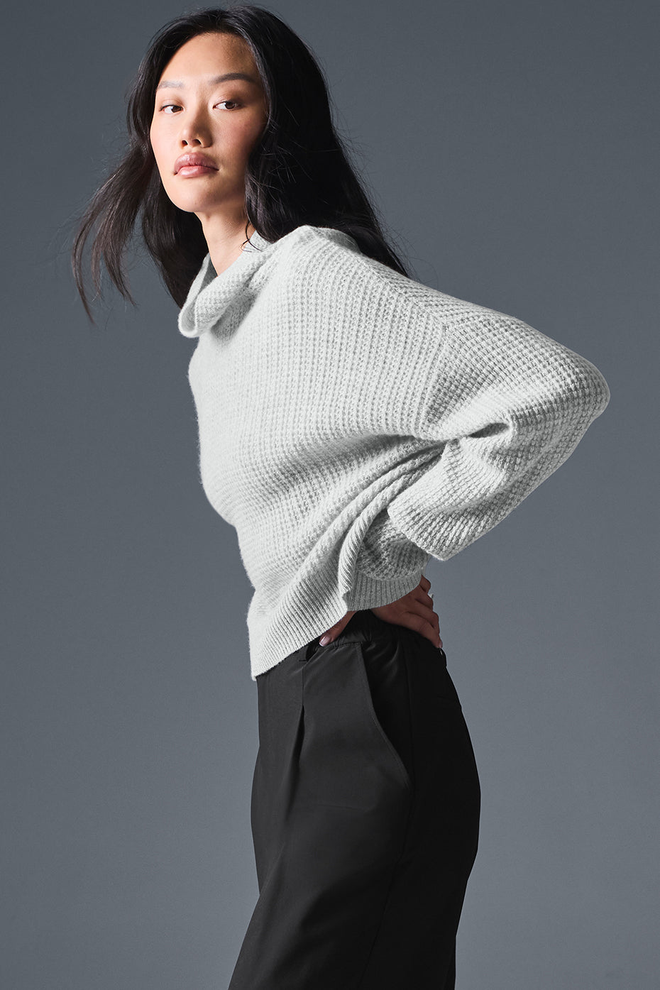 Cashmere Plush Waffle Turtleneck Pullover - Athletic Heather Grey--3