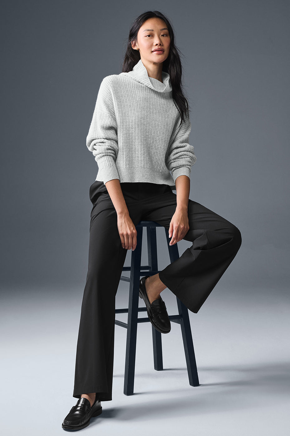 Cashmere Plush Waffle Turtleneck Pullover - Athletic Heather Grey--4