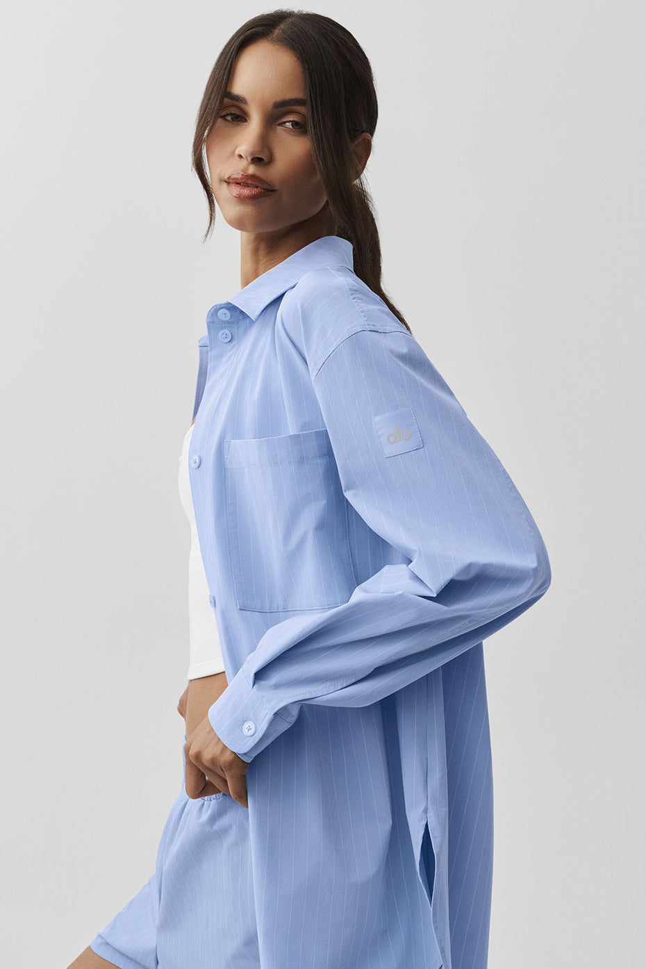 Pinstripe Daylight Button Down Long Sleeve - Light Provence Blue/White--2