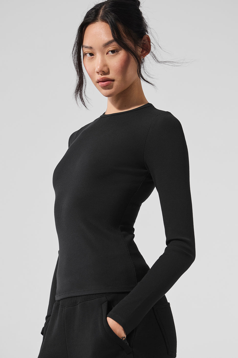 Ribbed Modal Long Sleeve - Black--3
