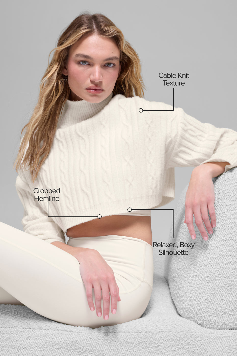 Cable Knit Cropped Winter Bliss Turtleneck Long Sleeve - Ivory--1
