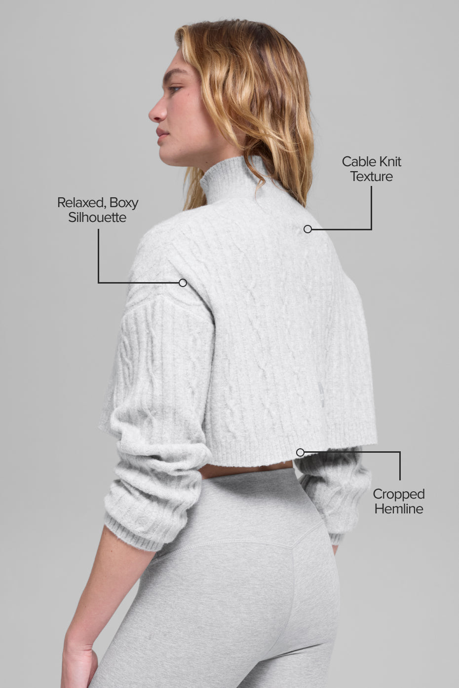 Cable Knit Cropped Winter Bliss Turtleneck Long Sleeve - Athletic Heather Grey--1