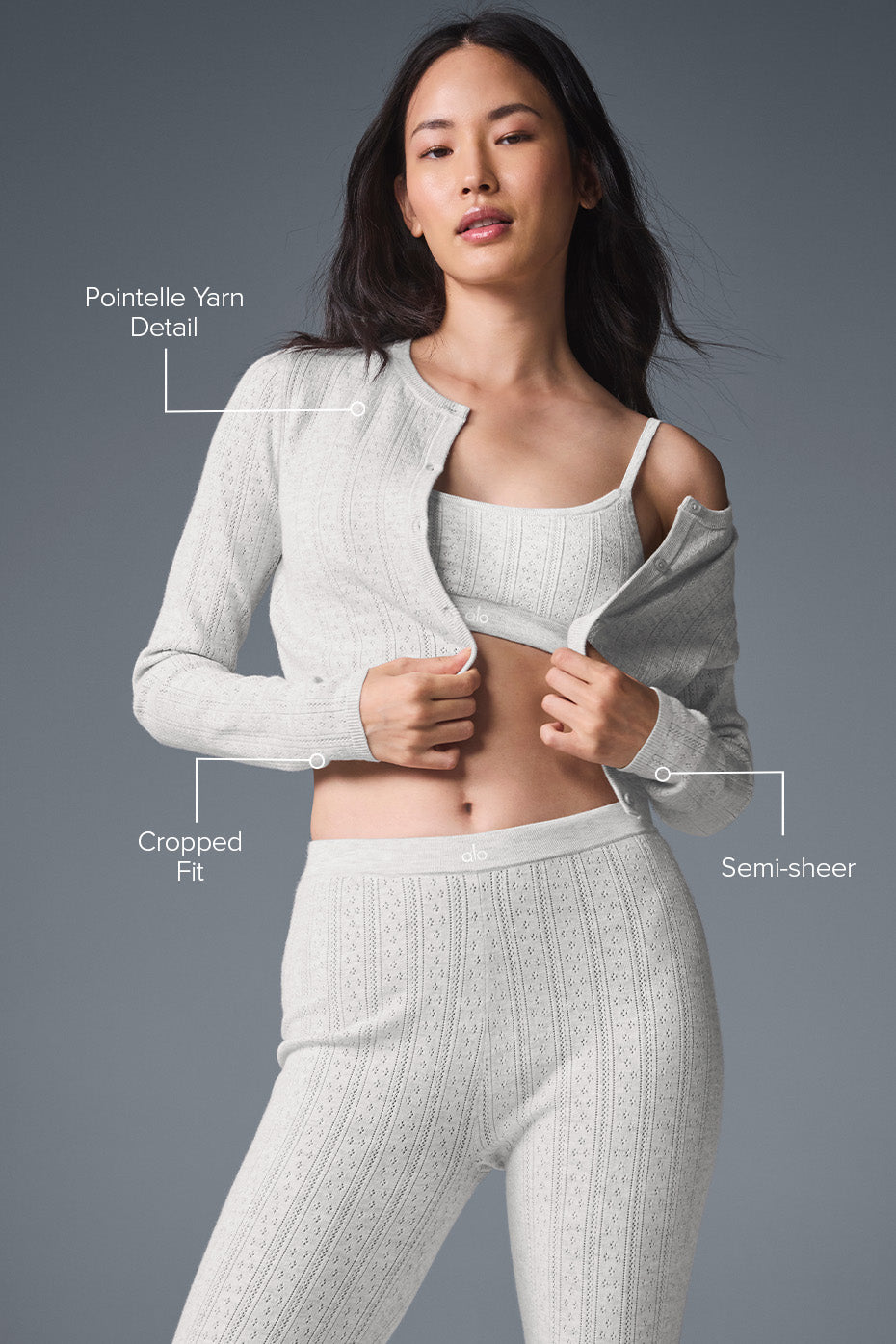 Pointelle Sweater Be Mine Cardigan - Light Grey Heather--1