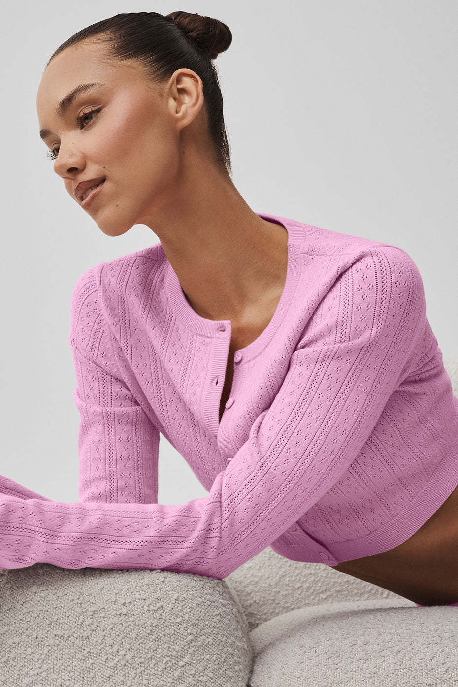 Pointelle Sweater Be Mine Cardigan - Candy Heart Pink--2
