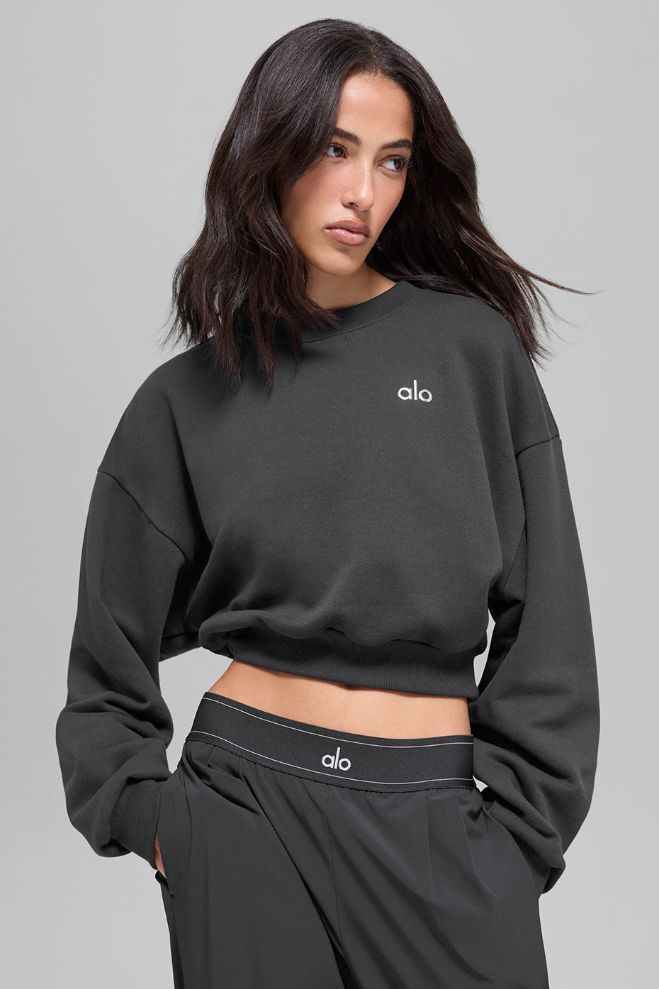 Cropped Accolade Crewneck - Anthracite--2