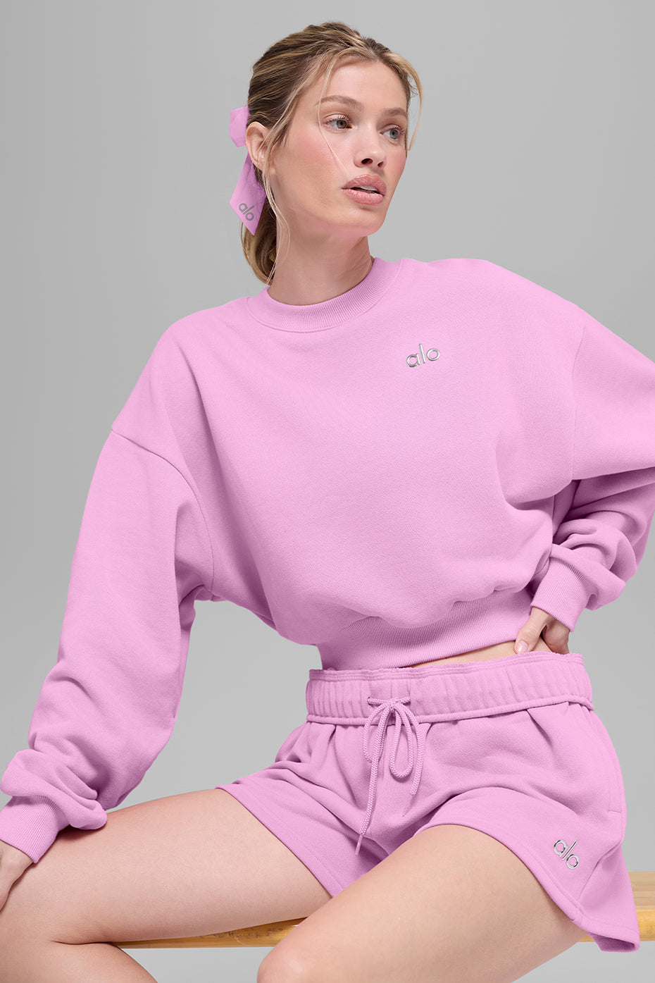 Cropped Accolade Crewneck - Candy Heart Pink--3